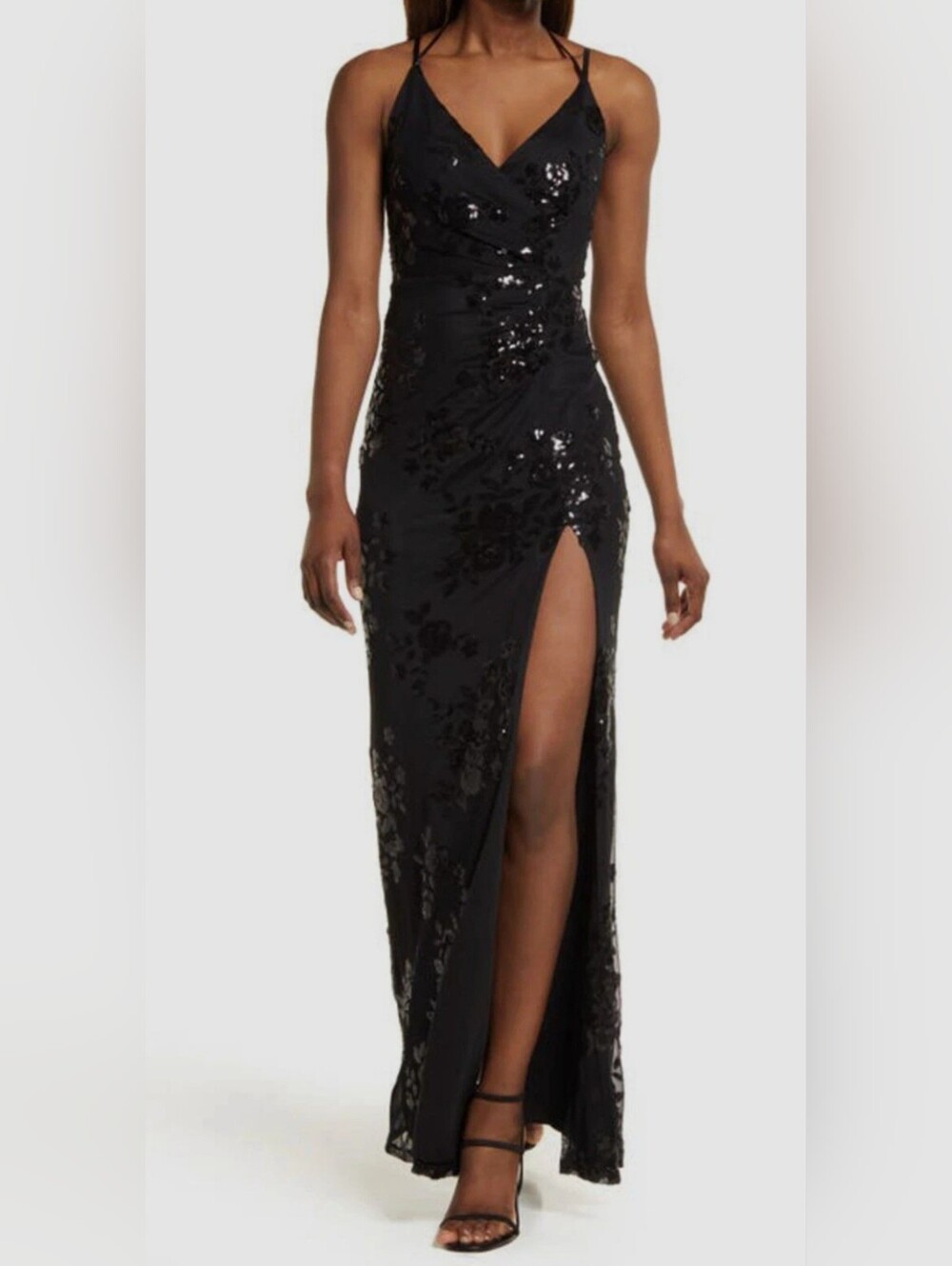 Speechless Womens Plus Embroidered Sequin Mesh Surplice Long Formal Gown 22W